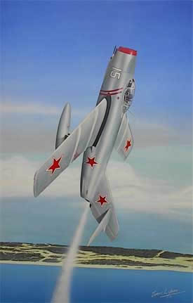 "Bandit Over The Beach" - Sam Lyons - Mig 15 Aviation Art